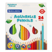 Карандаши цветные акварельные BRAUBERG PREMIUM AQUARELLE, 24 цвета, трехгранные, утолщенный грифель 4 мм, натуральное дерево, 181673 за 364 ₽. Карандаши цветные акварельные.  Доставка по РФ. Без переплат!