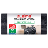 Мешки для мусора 120 л, черные в рулоне 10 штук сверхпрочные, ПВД 80 мкм, 70x110 см, LAIMA, 702664 за 434 ₽. Мешки для мусора универсальные.  Доставка по РФ. Без переплат!
