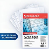 Папки-файлы перфорированные, А4, BRAUBERG "STANDARD", комплект 100 шт., гладкие, 45 мкм, 226831 за 308 ₽. Папки перфорированные.  Доставка по РФ. Без переплат!