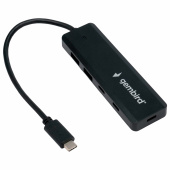 Хаб USB 3.1, 2xUSB, 2xType-C, с дополнительным питанием (Type-C), кабель Type-C 19 см, черный, GEMBIRD UHB-C425 за 1&nbsp;064 ₽. Хабы (разветвители) USB.  Доставка по РФ. Без переплат!