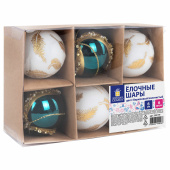 Шары ёлочные 6 шт., 6 см, "Peacock", пластик, бирюзовый/золото, ЗОЛОТАЯ СКАЗКА, 592179 за 656 ₽. Шары елочные.  Доставка по РФ. Без переплат!