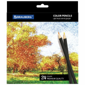 Карандаши цветные BRAUBERG "Artist line", 24 цвета, черный корпус, шестигранные, грифель 3 мм, натуральное дерево, 180565 за 351 ₽. Карандаши цветные.  Доставка по РФ. Без переплат!