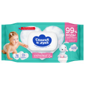 Салфетки влажные детские 72 шт., СОЛНЦЕ И ЛУНА с отваром ромашки, 0+, с пластиковым клапаном, 13674 за 148 ₽. Салфетки влажные детские.  Доставка по РФ. Без переплат!