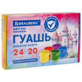 Гуашь BRAUBERG "ЗАМОК" 24 цвета по 20 мл, надежная упаковка, 192689 за 506 ₽. Гуашь школьная.  Доставка по РФ. Без переплат!