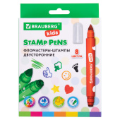 Фломастеры-штампы двусторонние "FUNNY STAMPS", 8 цветов, BRAUBERG KIDS, картонная коробка с европодвесом, 152179 за 332 ₽. Фломастеры классические.  Доставка по РФ. Без переплат!