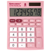 Калькулятор настольный BRAUBERG ULTRA PASTEL-08-PK, КОМПАКТНЫЙ (154x115 мм), 8 разрядов, двойное питание, РОЗОВЫЙ, 250514 за 618 ₽. Калькуляторы настольные.  Доставка по РФ. Без переплат!