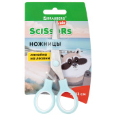Ножницы BRAUBERG KIDS 130 мм, ручки мятные, закругленные лезвия с линейкой, 274062 за 114 ₽. Ножницы универсальные.  Доставка по РФ. Без переплат!