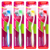 Зубная щетка средней жесткости MASSAGER с массажными щетинками (ассорти 4 цвета), LAIMA DENT, 609318 за 35 ₽. Зубные щетки.  Доставка по РФ. Без переплат!