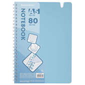 Тетрадь обложка пластик, А5 80 л., гребень мягкий, вырубка для ручки, клетка, BRAUBERG, голубой, 405375 за 145 ₽. Тетради более 60 листов.  Доставка по РФ. Без переплат!