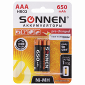 Батарейки аккумуляторные Ni-Mh мизинчиковые КОМПЛЕКТ 2 шт., AAA (HR03) 650 mAh, SONNEN, 454236 за 164 ₽. Аккумуляторные батарейки.  Доставка по РФ. Без переплат!