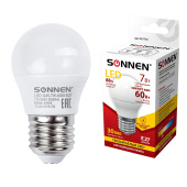 Лампа светодиодная SONNEN, 7 (60) Вт, цоколь E27, шар, теплый белый свет, 30000 ч, LED G45-7W-2700-E27, 453703 за 89 ₽. Лампы светодиодные.  Доставка по РФ. Без переплат!