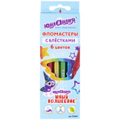 Фломастеры с блестками ЮНЛАНДИЯ 6 цветов, "ЮНЫЙ ВОЛШЕБНИК", ударопрочный наконечник, вентилируемый колпачок, картон, 151649 за 332 ₽. Фломастеры классические.  Доставка по РФ. Без переплат!