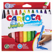 Фломастеры утолщенные CARIOCA "Jumbo", 12 цветов, суперсмываемые, вентилируемый колпачок, картонная упаковка, 40569 за 559 ₽. Фломастеры классические.  Доставка по РФ. Без переплат!