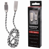 Кабель USB 2.0 – Type-C, 1 м, SONNEN Premium, медь, передача данных и быстрая зарядка, 513127 за 373 ₽. Кабели USB - MicroUSB/Apple/Type-C.  Доставка по РФ. Без переплат!