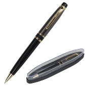 Ручка подарочная шариковая BRAUBERG Sonata, СИНЯЯ, корпус золотистый с черным, линия письма 0,5 мм, 143483 за 523 ₽. Ручки бизнес-класса.  Доставка по РФ. Без переплат!
