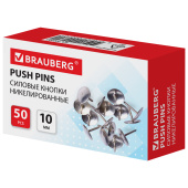 Кнопки канцелярские BRAUBERG, металлические, серебристые, 10 мм, 50 шт., в картонной коробке, 220553 за 23 ₽. Кнопки канцелярские.  Доставка по РФ. Без переплат!