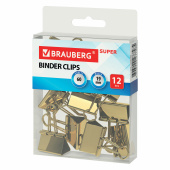 Зажимы для бумаг BRAUBERG EXTRA, КОМПЛЕКТ 12 шт., 19 мм, на 60 л., золотистые, европодвес, 229586 за 144 ₽. Зажимы для бумаг.  Доставка по РФ. Без переплат!