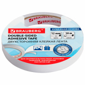 Клейкая двухсторонняя лента 12 мм х 10 м, БУМАЖНАЯ ОСНОВА, BRAUBERG, 227267 за 41 ₽. Клейкие ленты специальные.  Доставка по РФ. Без переплат!