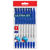 Ручки шариковые с грипом BRAUBERG "ULTRA GT", НАБОР 8 ШТУК, СИНИЕ, корпус прозрачный, узел 1 мм, линия 0,5 мм, 144529 за 119 ₽. Ручки шариковые неавтоматические.  Доставка по РФ. Без переплат!