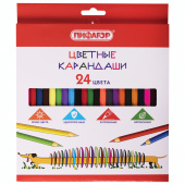 Карандаши цветные ПИФАГОР "Веселая такса", 24 цвета, шестигранные, натуральное дерево, 181808 за 152 ₽. Карандаши цветные.  Доставка по РФ. Без переплат!