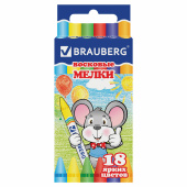 Восковые мелки BRAUBERG, НАБОР 18 цветов, 222963 за 84 ₽. Мелки восковые.  Доставка по РФ. Без переплат!