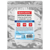 Пакеты дой-пак с замком ZIP LOCK, металлизированная + прозрачная стенка, 140х200 + 40 мм, КОМПЛЕКТ 100 штук, 70 мкм, BRAUBERG, 700684 за 489 ₽. Пакеты с замком "зиплок".  Доставка по РФ. Без переплат!