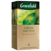 Чай GREENFIELD "Green Melissa" зеленый с мятой и мелиссой, 25 пакетиков в конвертах по 1,5 г за 139 ₽. Чай пакетированный.  Доставка по РФ. Без переплат!