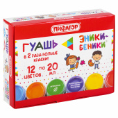 Гуашь ПИФАГОР "ЭНИКИ-БЕНИКИ NEW", 12 цветов, по 20 мл, 192526 за 186 ₽. Гуашь школьная.  Доставка по РФ. Без переплат!