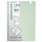 Тетрадь обложка пластик, А5 80 л., гребень мягкий, вырубка для ручки, клетка, BRAUBERG, светло-зеленый, 405378 за 145 ₽. Тетради более 60 листов.  Доставка по РФ. Без переплат!