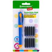 Ручка перьевая с 10 сменными картриджами, иридиевое перо, BRAUBERG KIDS, 143955 за 140 ₽. Ручки перьевые.  Доставка по РФ. Без переплат!