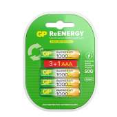 Батарейки аккумуляторные GP ReEnergy Ni-Mh КОМПЛЕКТ 4 шт. (ПРОМО 3+1), ААА (HR03), 950 mAh, 100AAAHC3/1RGY за 1&nbsp;389 ₽. Аккумуляторные батарейки.  Доставка по РФ. Без переплат!