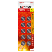 Батарейки литиевые SONNEN Lithium CR2032, "таблетки, дисковые, кнопочные", КОМПЛЕКТ 10 шт., блистер, 457143 за 135 ₽. Батарейки.  Доставка по РФ. Без переплат!