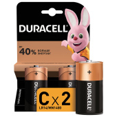 Батарейки КОМПЛЕКТ 2 шт., DURACELL Basic ОРИГИНАЛ, С (LR14, 14А), алкалиновые, блистер за 594 ₽. Батарейки.  Доставка по РФ. Без переплат!