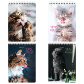 Блокнот А5 (146х206 мм), 80 л., гребень, картон, клетка, BRAUBERG, "Довольные коты", 114374 за 63 ₽. Блокноты.  Доставка по РФ. Без переплат!