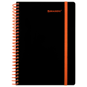 Тетрадь обложка пластик, А5 80 л., спираль пластик, резинка, клетка, BRAUBERG, черный/оранжевый, 405386 за 132 ₽. Тетради более 60 листов.  Доставка по РФ. Без переплат!