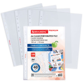 Папки-файлы перфорированные А4 BRAUBERG "PREMIUM", КОМПЛЕКТ 100 шт., гладкие, 40 мкм, 273007 за 325 ₽. Папки перфорированные.  Доставка по РФ. Без переплат!