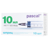 Шприц 3-х компонентный PASCAL, 10 мл, КОМПЛЕКТ 10 шт., в коробке, игла 0,8х40 - 21G, 120508 за 134 ₽. Шприцы медицинские.  Доставка по РФ. Без переплат!