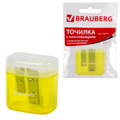 Точилка BRAUBERG "Chief", 2 отверстия для чернографитных и цветных карандашей, с контейнером, с крышкой, ассорти, 226942 за 71 ₽. Точилки ручные.  Доставка по РФ. Без переплат!