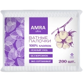 Ватные палочки 200 шт., AMRA, пакет, П00066646 за 60 ₽. Ватные палочки и диски.  Доставка по РФ. Без переплат!