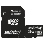 Карта памяти micro SDHC, 32 GB, SMARTBUY, 10 Мб/сек. (class 10), с адаптером, SB32GBSDCL10-01 за 518 ₽. Карты памяти. Доставка по РФ. Без переплат!