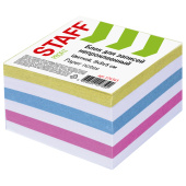 Блок для записей STAFF непроклеенный, куб 9х9х5 см, цветной, чередование с белым, 126365 за 77 ₽. Блоки для записей. Доставка по РФ. Без переплат!