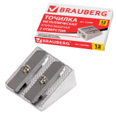 Точилка BRAUBERG "Style", металлическая клиновидная, 2 отверстия для чернографитных карандашей (в том числе утолщенных), 222486 за 24 ₽. Точилки ручные.  Доставка по РФ. Без переплат!