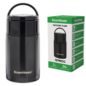 Термос 1 л для еды/напитков с широким горлом, BOOMHOUSE (БумХаус) LUNCH, нержавеющая сталь SUS304, черный, 700327 за 989 ₽. Термосы.  Доставка по РФ. Без переплат!