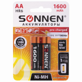 Батарейки аккумуляторные Ni-Mh пальчиковые КОМПЛЕКТ 2 шт., АА (HR6) 1600 mAh, SONNEN, 454233 за 310 ₽. Аккумуляторные батарейки.  Доставка по РФ. Без переплат!