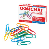 Скрепки ОФИСМАГ, 28 мм, цветные, 100 шт., в картонной коробке, Россия, 225210 за 66 ₽. Скрепки канцелярские.  Доставка по РФ. Без переплат!