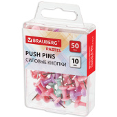 Силовые кнопки-гвоздики BRAUBERG PASTEL, пастельные цвета, 50 штук, 10 мм, 272758 за 86 ₽. Кнопки канцелярские.  Доставка по РФ. Без переплат!