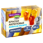 Краски акриловые МЕТАЛЛИК для рисования и творчества 6 цветов по 20 мл, BRAUBERG HOBBY, 192437 за 217 ₽. Краски акриловые для рисования и хобби.  Доставка по РФ. Без переплат!