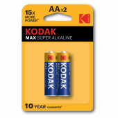 Батарейки алкалиновые "пальчиковые" КОМПЛЕКТ 2 шт., KODAK Max Super Alkaline, АА (LR6, 24А), блистер, Б0005131 за 165 ₽. Батарейки.  Доставка по РФ. Без переплат!