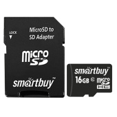 Карта памяти microSDHC, 16 GB, SMARTBUY, 10 Мб/сек. (class 10), с адаптером, SB16GBSDCL10-01 за 469 ₽. Карты памяти.  Доставка по РФ. Без переплат!