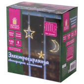 Электрогирлянда-занавес комнатная "Звезды, луна", 3х0,8 м,120 LED, тёплый белый, 220 V, контроллер, ЗОЛОТАЯ СКАЗКА, 591360 за 1 030 ₽. Электрогирлянды и световые фигуры.  Доставка по РФ. Без переплат!